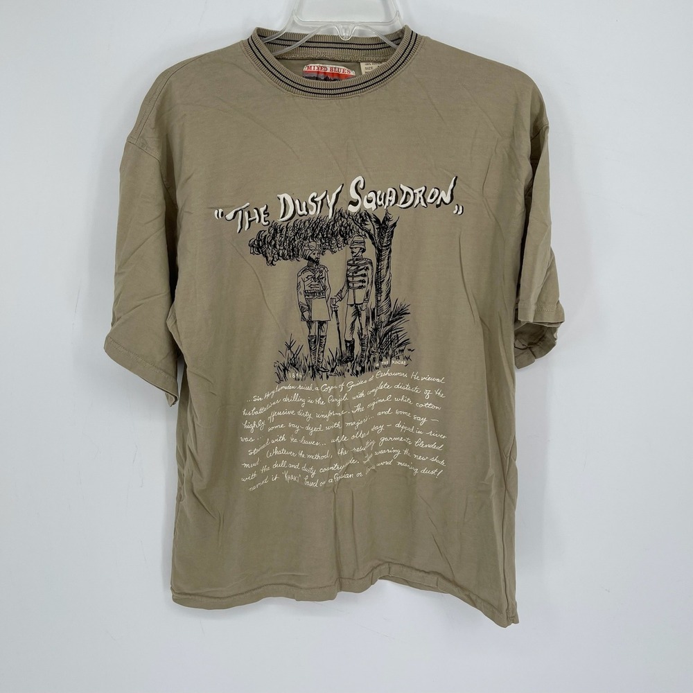 Vintage Mixed Blues Men's Khaki The Dusty Squadron Graphic T-Shirt Size Medium
